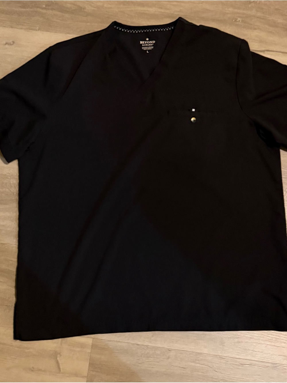 Beyond Scrubs Men's Black V-Neck Casual Button Down Shirt